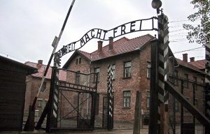 The main gate of the German Nazi concentration camp Auschwitz