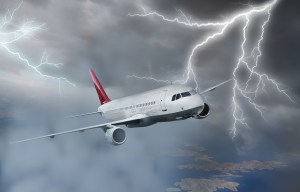 A plane being struck by lightning