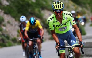 Alberto Contador attacks Chris Froome during stage seven of Criterium du Dauphine