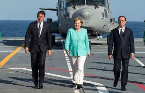 Matteo Renzi, Angela Merkel and Francois Hollande meet in Ventotene