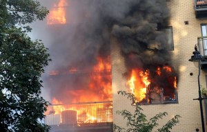 A blaze broke out in a block of flats in Brixton, South London, this evening