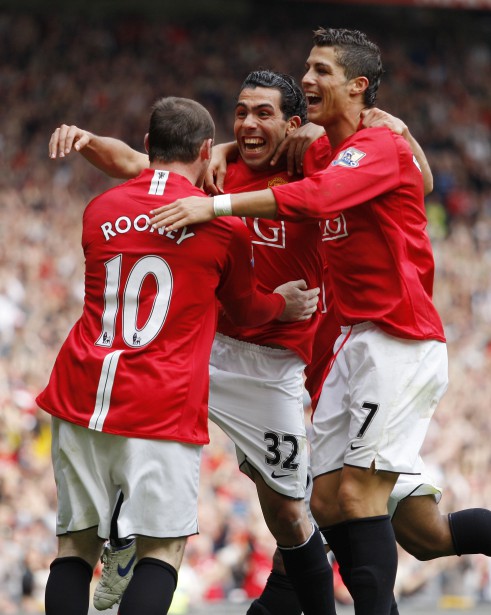 Carlos Tevez of Manchester United celebrates his goal with Wayne Rooney and Cristiano Ronaldo all three players have left or have asked to leave Player Feature - Wayne Rooney Player Feature - Wayne Rooney - Manchester United 6th October, 2007 -------------------- Sportimage +44 7980659747 picturedesk@sportimage.co.uk http://www.sportimage.co.uk/ English Premier and Football League images are only to be used in an editorial context, images are not allowed to be published on end user internet sites unless a licence has been obtained from DataCo Ltd +44 (0)20 7864 9121