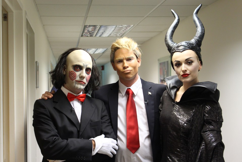 Gino as Jigsaw joined Joey as Trump and Fearne as Maleficent