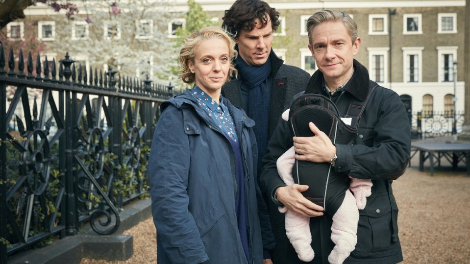 Three Brits and a baby - Sherlock does not seem happy about the new addition to the Baker Street family