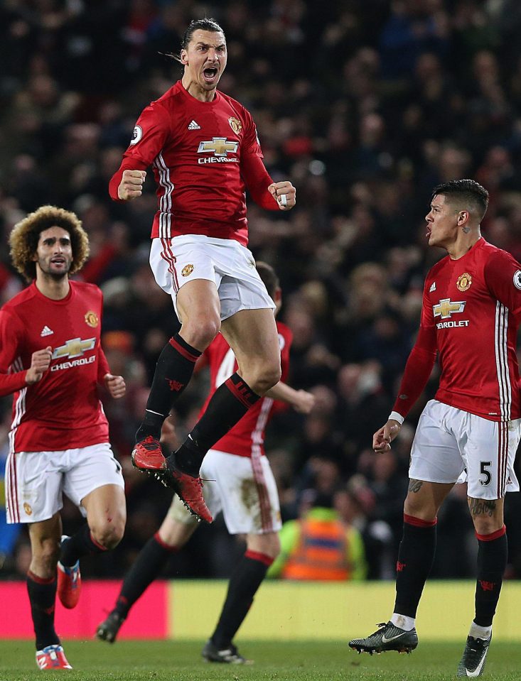 Zlatan Ibrahimovic jumps for joy after scoring against Middlesbrough