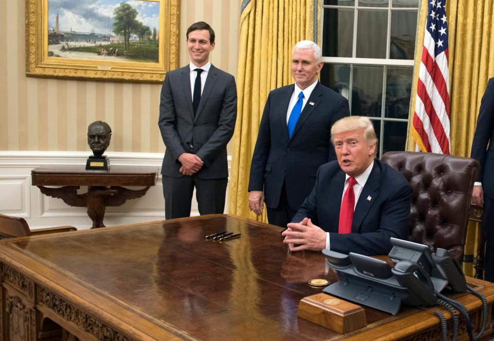  The bust, seen here on the left, has been restored to the Oval Office by Donald Trump