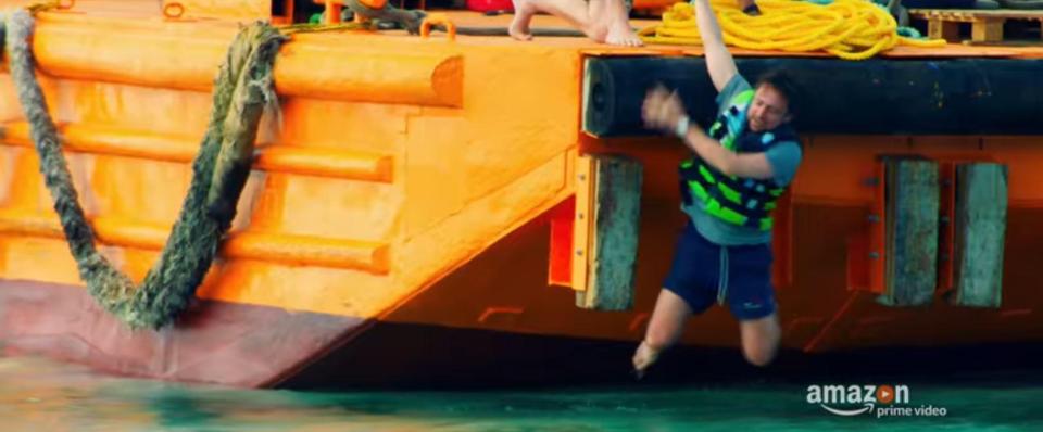  Hammond was seenlooking panicked as he jumped from a boat into the sea