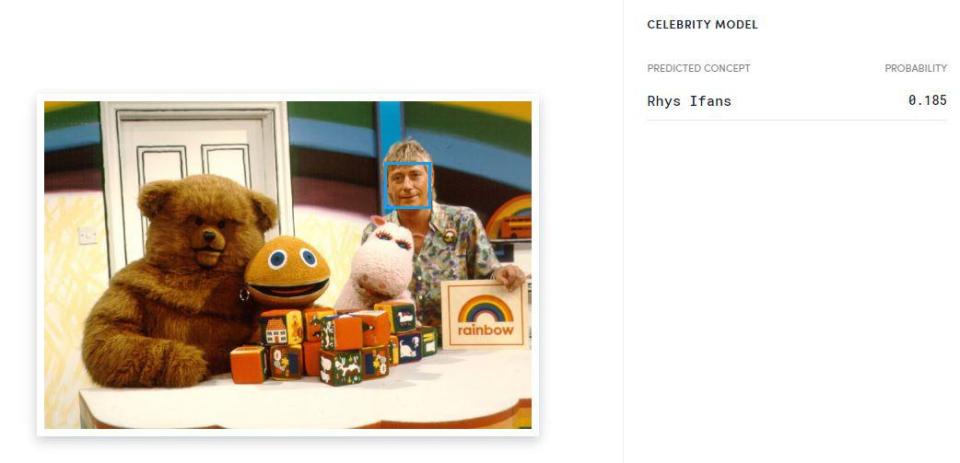 The software thought Geoffrey, star of the much-loved kids show Rainbow, was Welsh actor Rhys Ifans