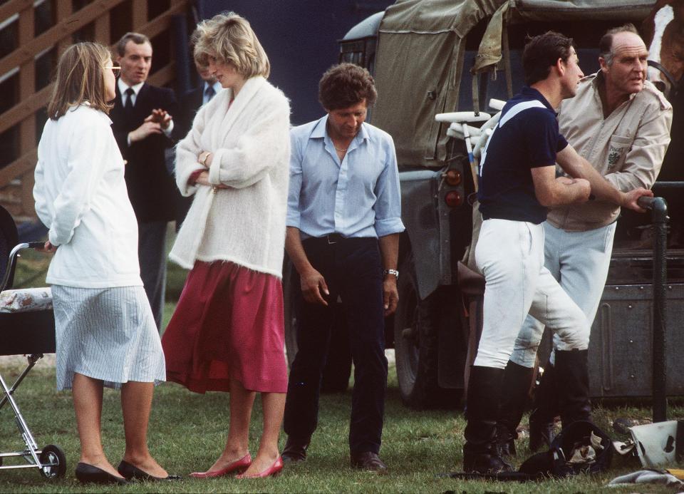  Princess Diana while pregnant with Prince Harry in 1984 chatting at the polo as Mannakee looks on