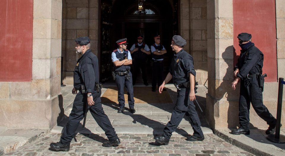  Catalan police have been posted outside the parliament in Barcelona