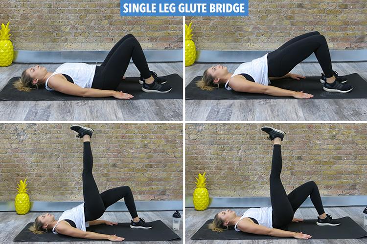  Lie on your back before making a bridge, and then raising one leg to the ceiling