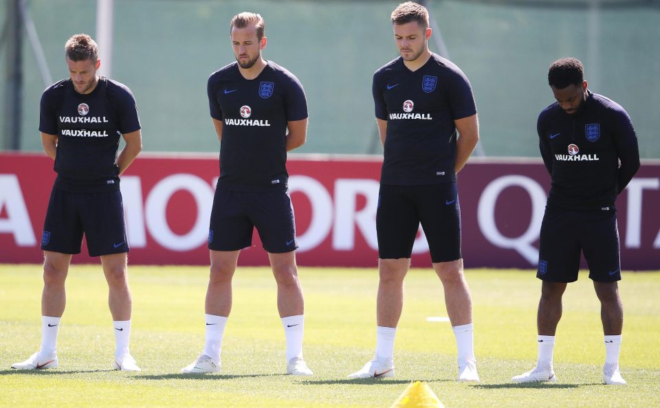 Jamie Vardy, Harry Kane, Jack Butland and Danny Rose pay tribute in training