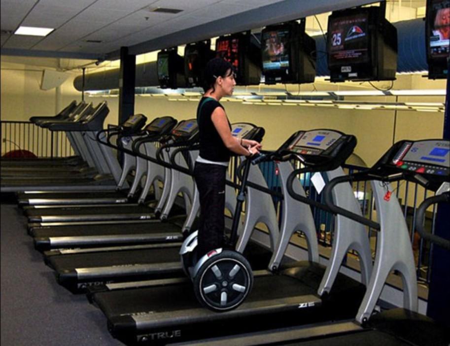  That's one way to pick up speed on the treadmill - using a Segway