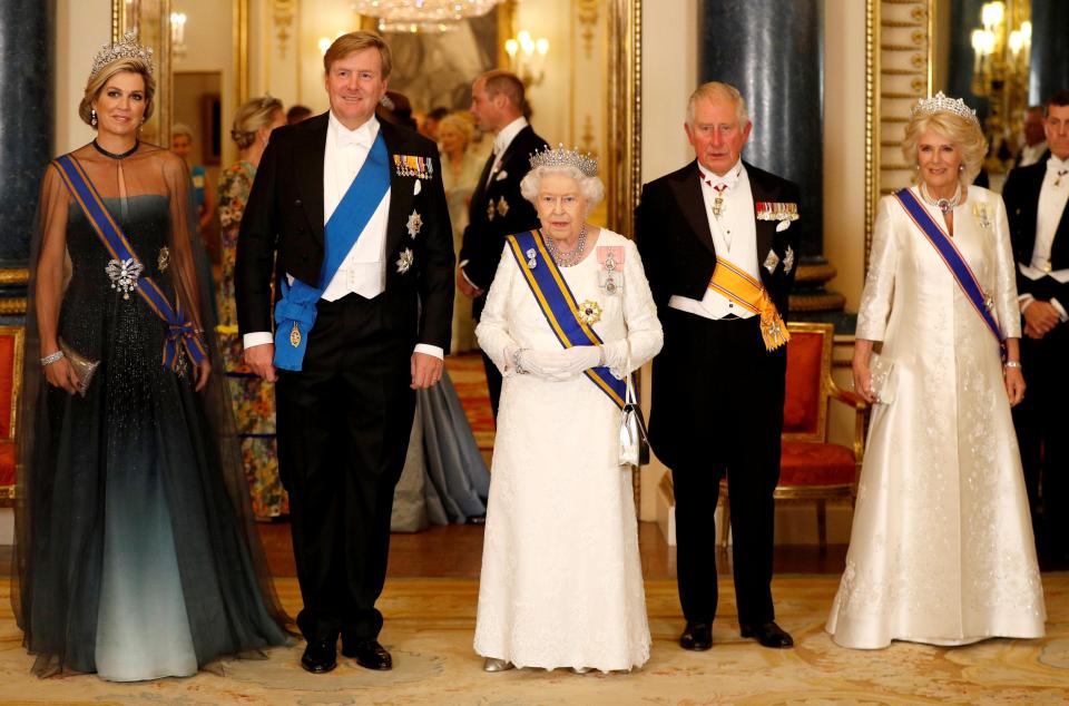 VIPs Queen Maxima, left, and King Willem-Alexander with hosts Queen Elizabeth II, Prince Charles and the Duchess of Cornwall