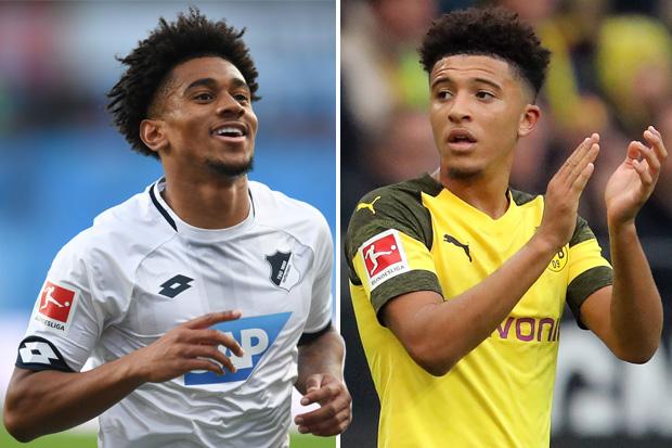  England teen stars Reiss Nelson (L) playing for Hoffenheim and Jadon Sancho (R) of Borussia Dortmund
