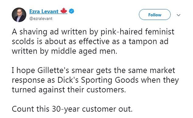  Ezra Levant said he had been using Gillette products for 30 years but would no longer be buying them