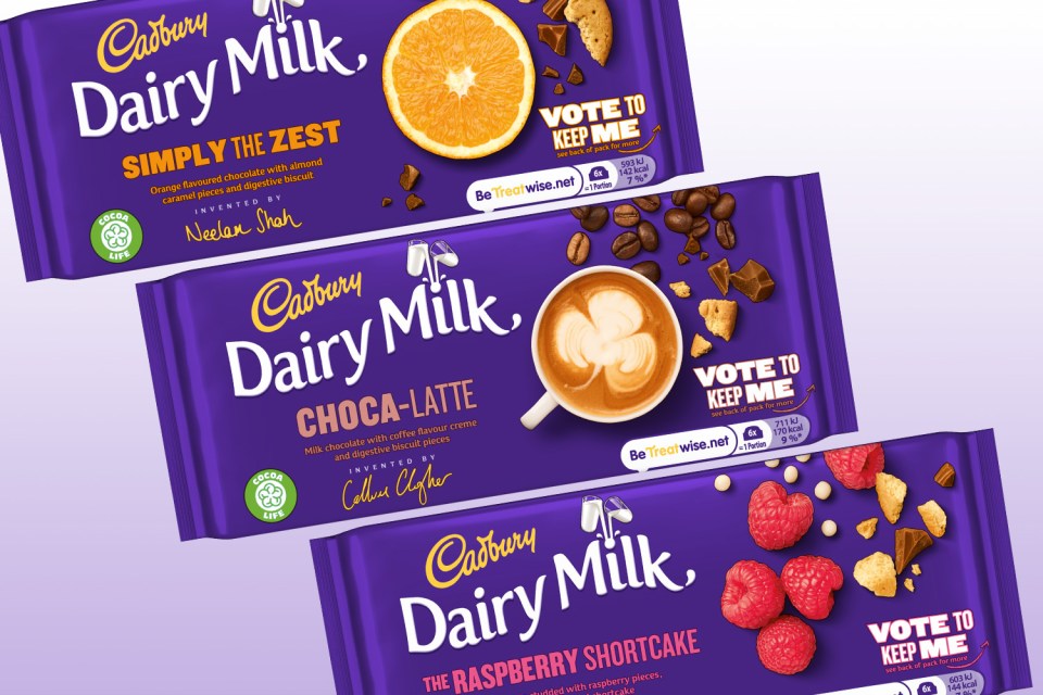 The three new Dairy Milk bars - fans can vote to keep their fave one in shops