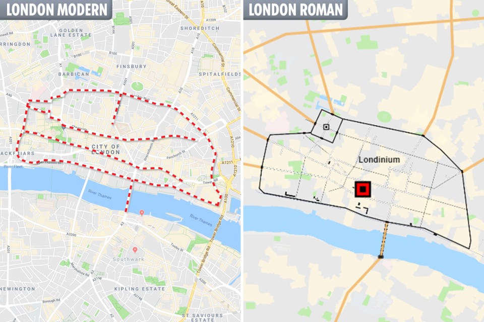  We've lined up some of the map's locations (right) with the same lines drawn over Google Maps (left). Pictured is London