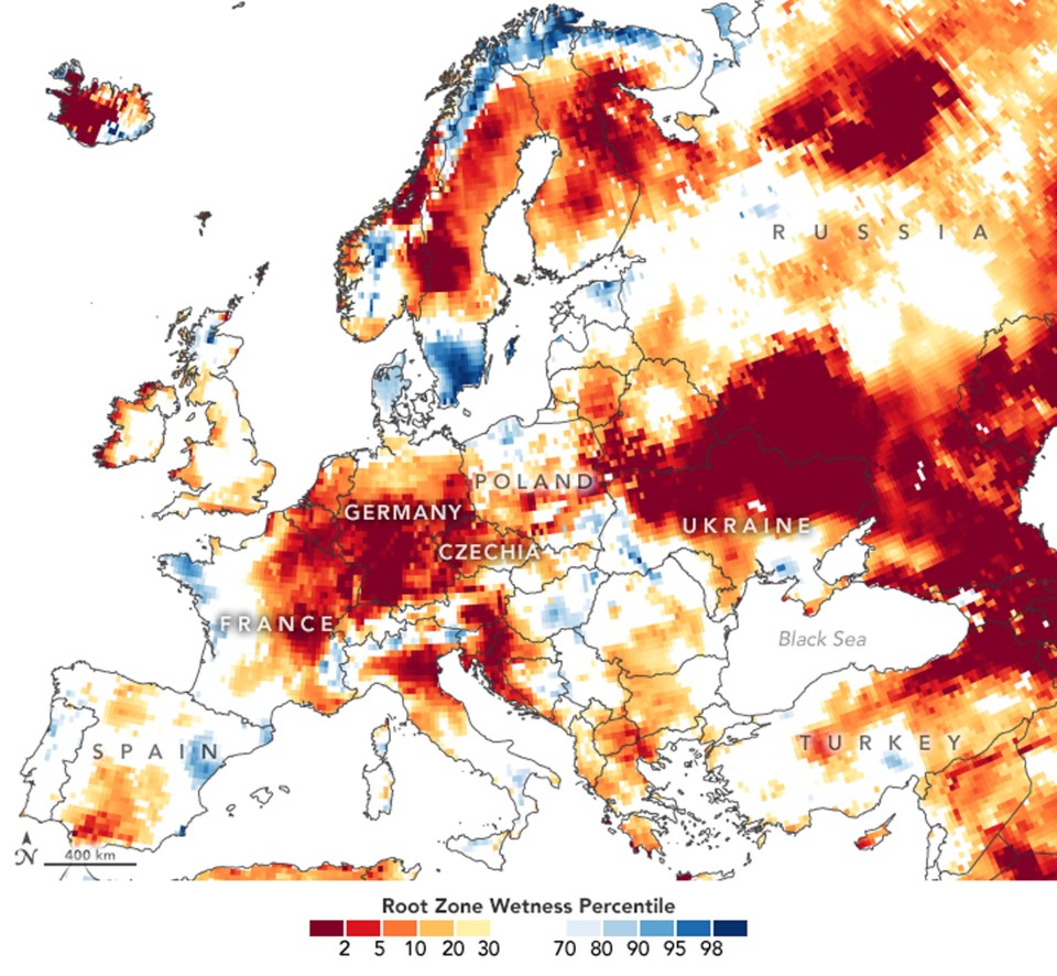 Shortages of water that may impact crops in Europe