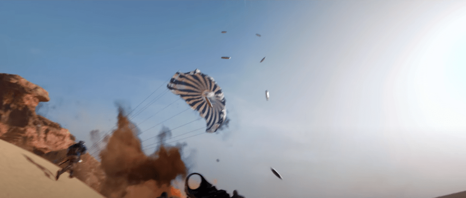 At one point, a player is hit by a hailstorm of bombs presumably dropped by a jet as part of a killstreak