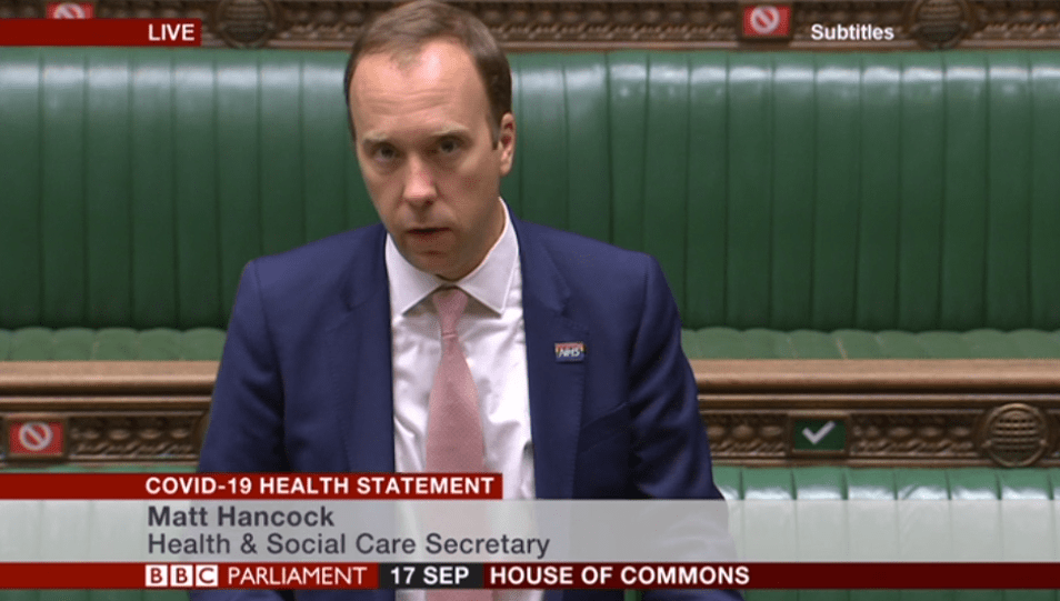 Matt Hancock announced the news in the House of Commons today