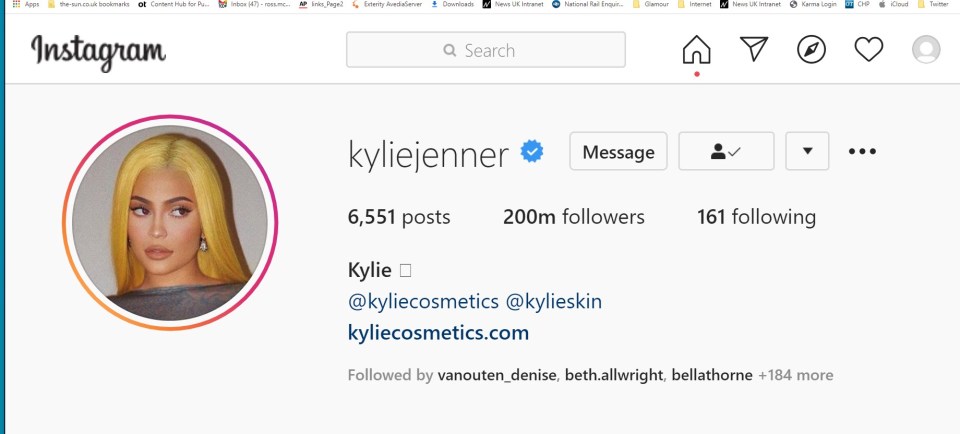 Kylie beat her older sister Kim Kardashian who is trailing behind with 191million