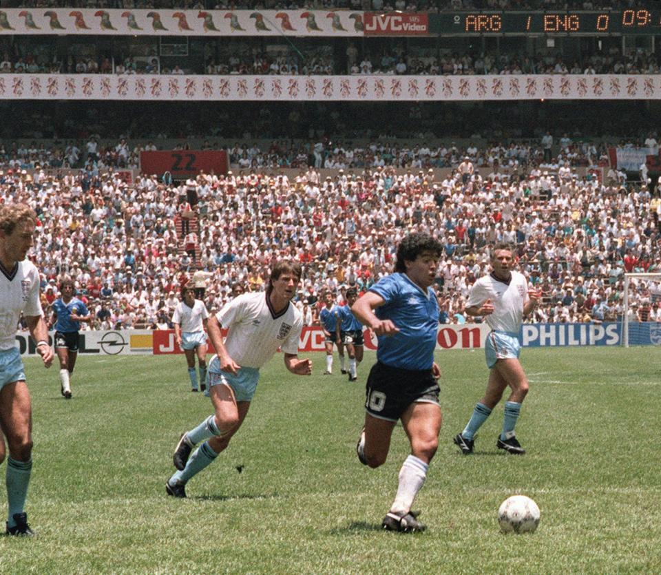 He scored two of the most famous goals of all time within four minutes of the quarter-final against England