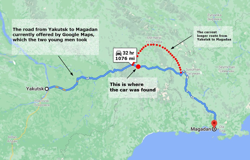 Google Maps had sent him on a shortcut on a disused road instead of the longer route (in red)