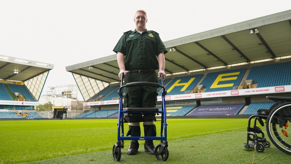 Millwall fan Sean Ash walked a lap on his zimmer frame to raise funds for the NHS