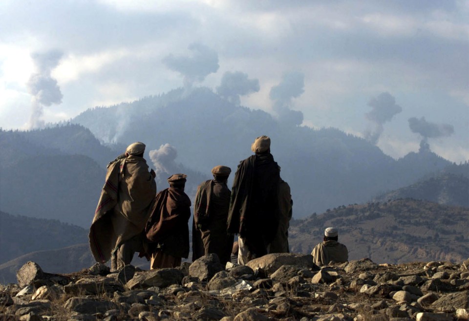 The Tora Bora cave complex being pounded by US forces