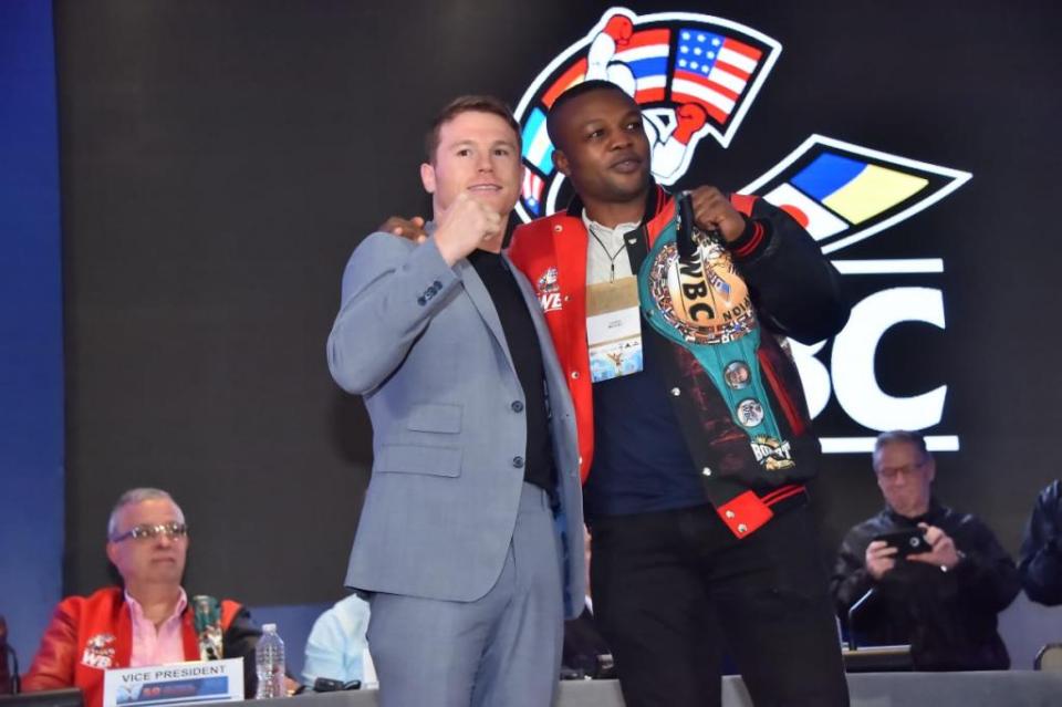 Canelo Alvarez with WBC cruiserweight champion Ilunga Makabu