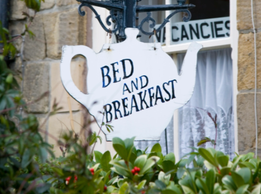 Bed and breakfast sign shaped like a teapot.