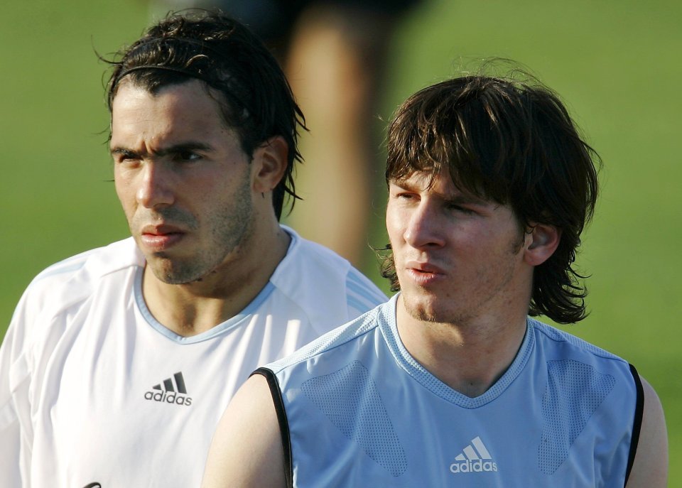 Messi (right) and Tevez (left) train ahead of the 2006 World Cup