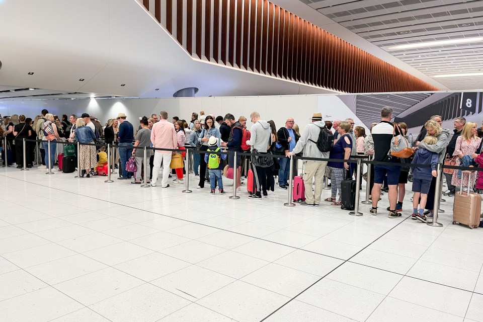 Brits queueing at Manchester Airport in a bid to get away during the Jubilee