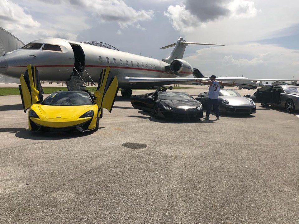 Karim Benzema shows off fleet of super cars on an airport runway