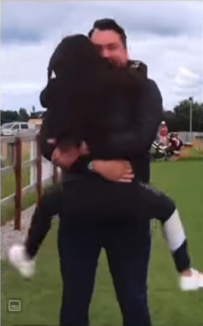 The Love Island star had jumped up for a cuddle