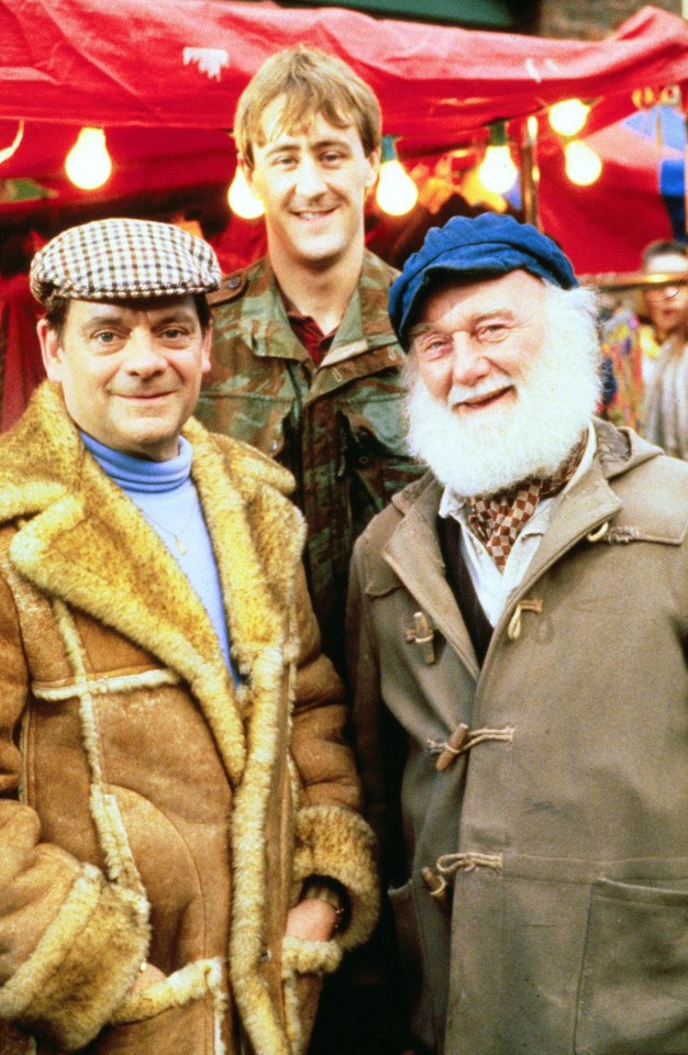 Sir David, pictured with Lyndhurst and Buster Merryfield, said: 'I didn’t steal them . . . they were offered to me and because they were memories of my character'