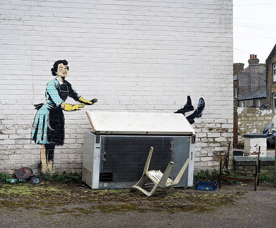 An artwork depicting violence against women, painted by street artist Banksy for the occasion of Valentines Day