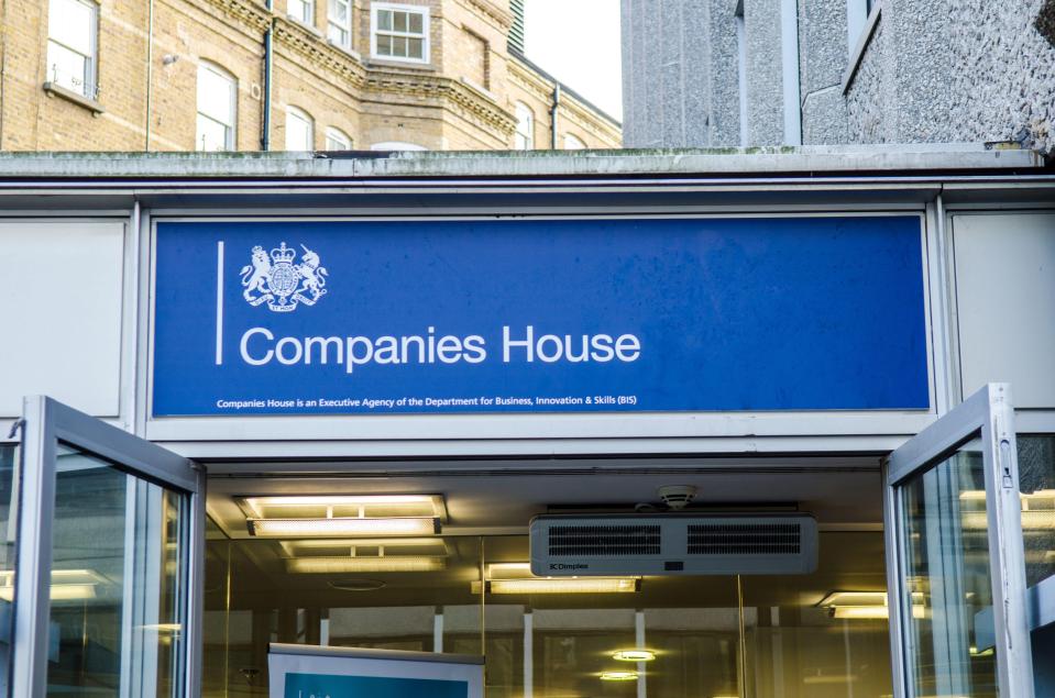2BAR7TC LONDON- Companies House sign on exterior of government office building located in Westminster, London