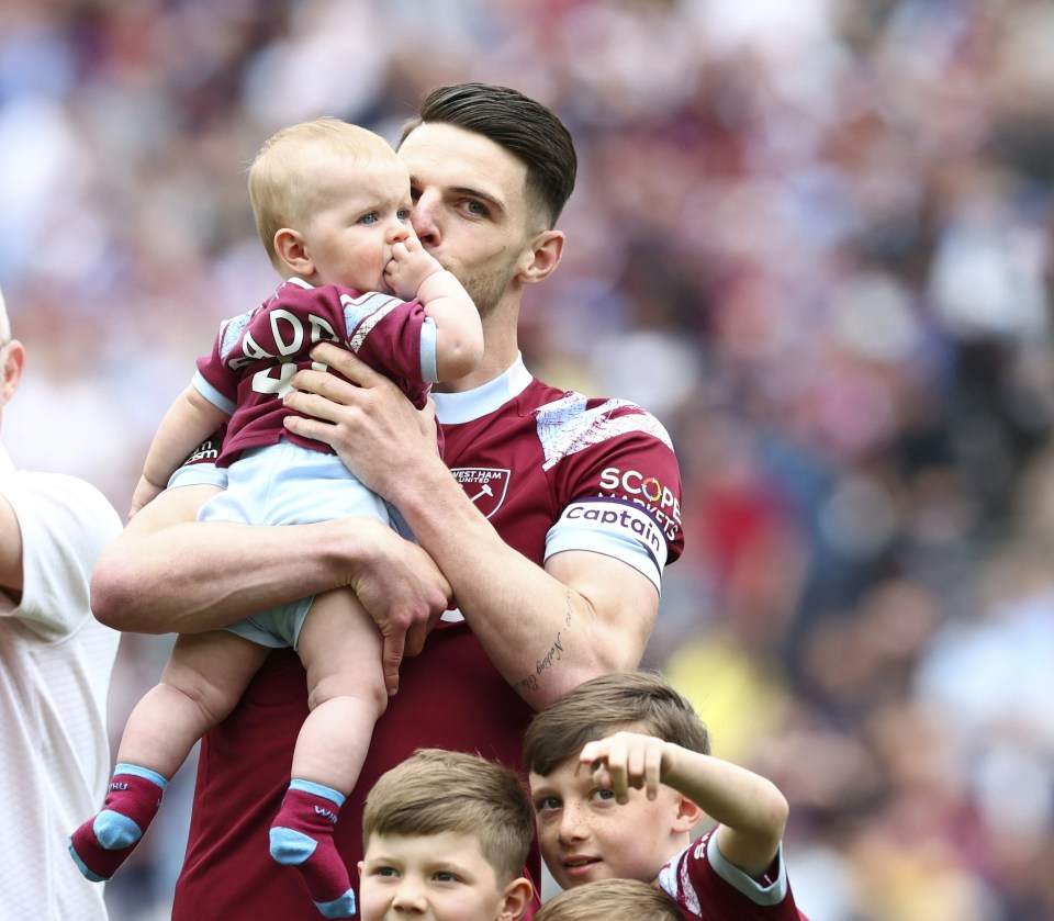 Rice led the Hammers squad out with their kids before the game