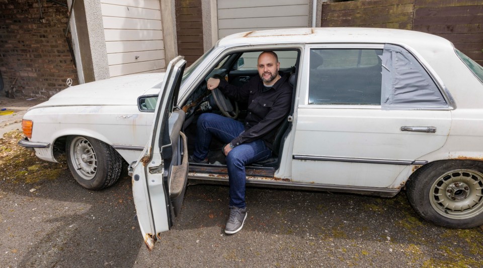 .08/6/23..Pilot Paul Wigginton from Crammond Edinburgh with Sean Connerys old Mercedes 300 SD W116 he owned the car for about 10 years. The car has been put up for sale as a barn find .
