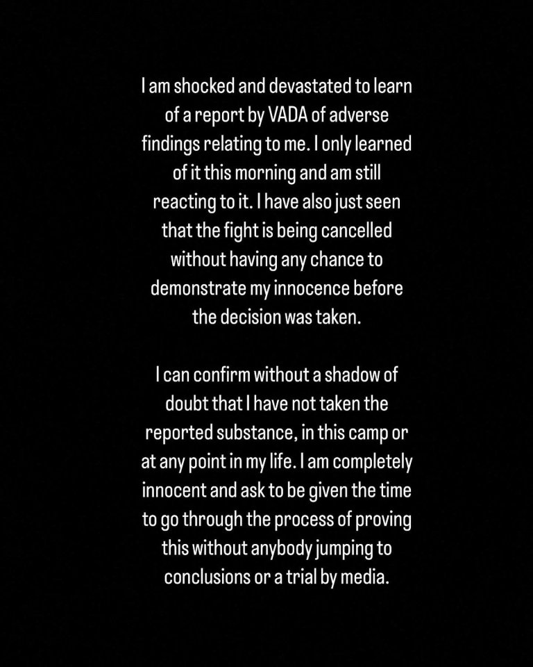 Whyte denied intentionally doping in a social media statement