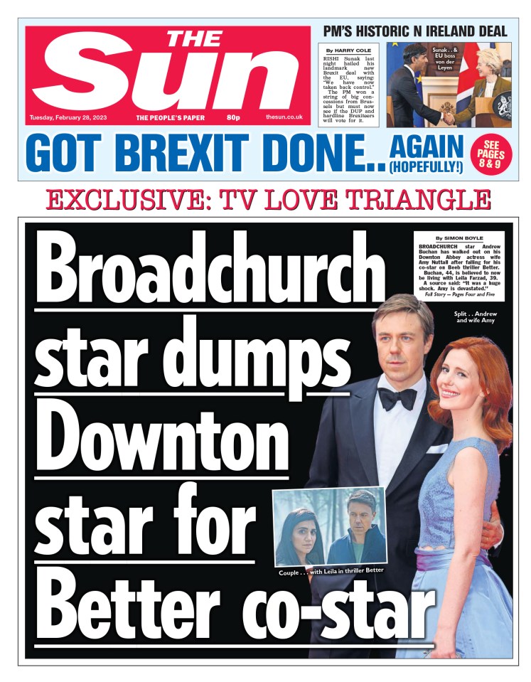 The Sun's front page exclusively revealed how Andrew had dumped Amy for Leila Farzad