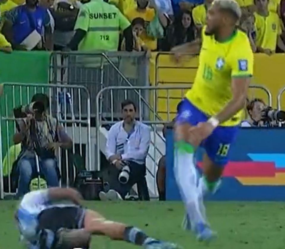 Joelinton then shoved him off with De Paul rolling on the floor