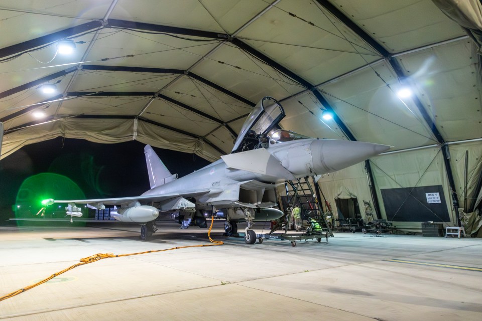 RAF Typhoon aircraft at RAF Akrotiri in Cyprus, after striking military targets in Yemen