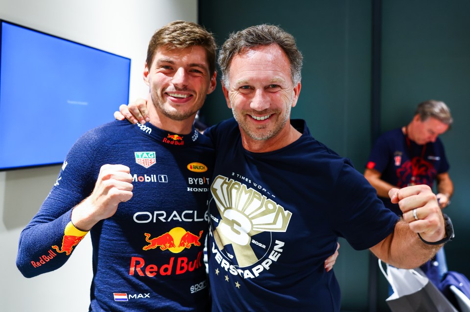 Horner with Red Bull's three-time F1 world champ Max Verstappen