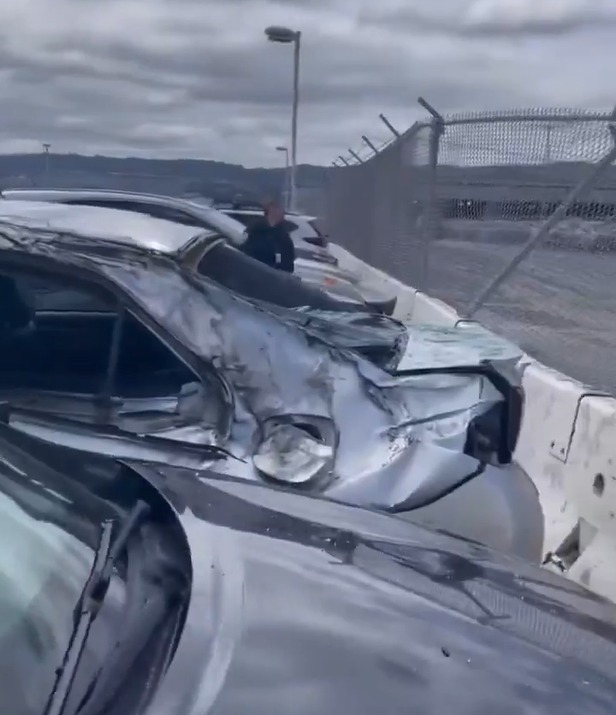 Video apparently shot at San Francisco Airport shows a car damaged after the incident