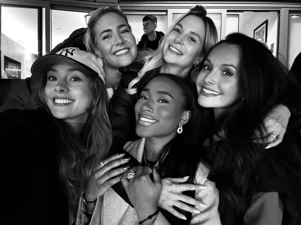 Sophie Weber, left, Tolamli Benson, middle, Milly White, right, Helen Spilling, top left and Laura Trossard Hilven, top right, have been helping Arsenal charge to the title