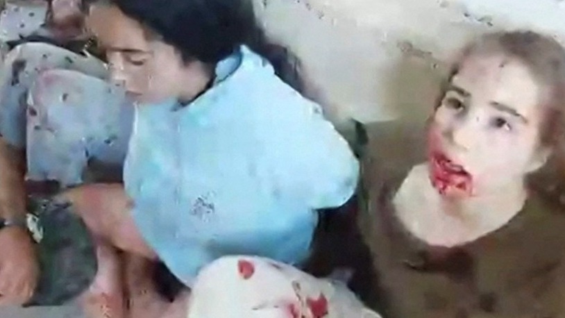 The girls were seen terrified, with blood across their faces