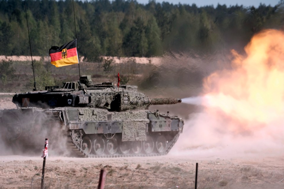 German troops carry out military exercises in their main battle Leopard tank